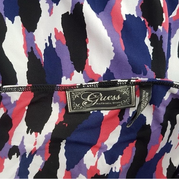 GUESS Keyhole Halter Open Back Multicolor Purple Pink Tie Back Mini Dress Sz L - Picture 4 of 9